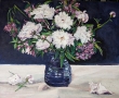 Peonies in Blue Vase