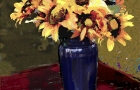 Sunflowers Blue Vase